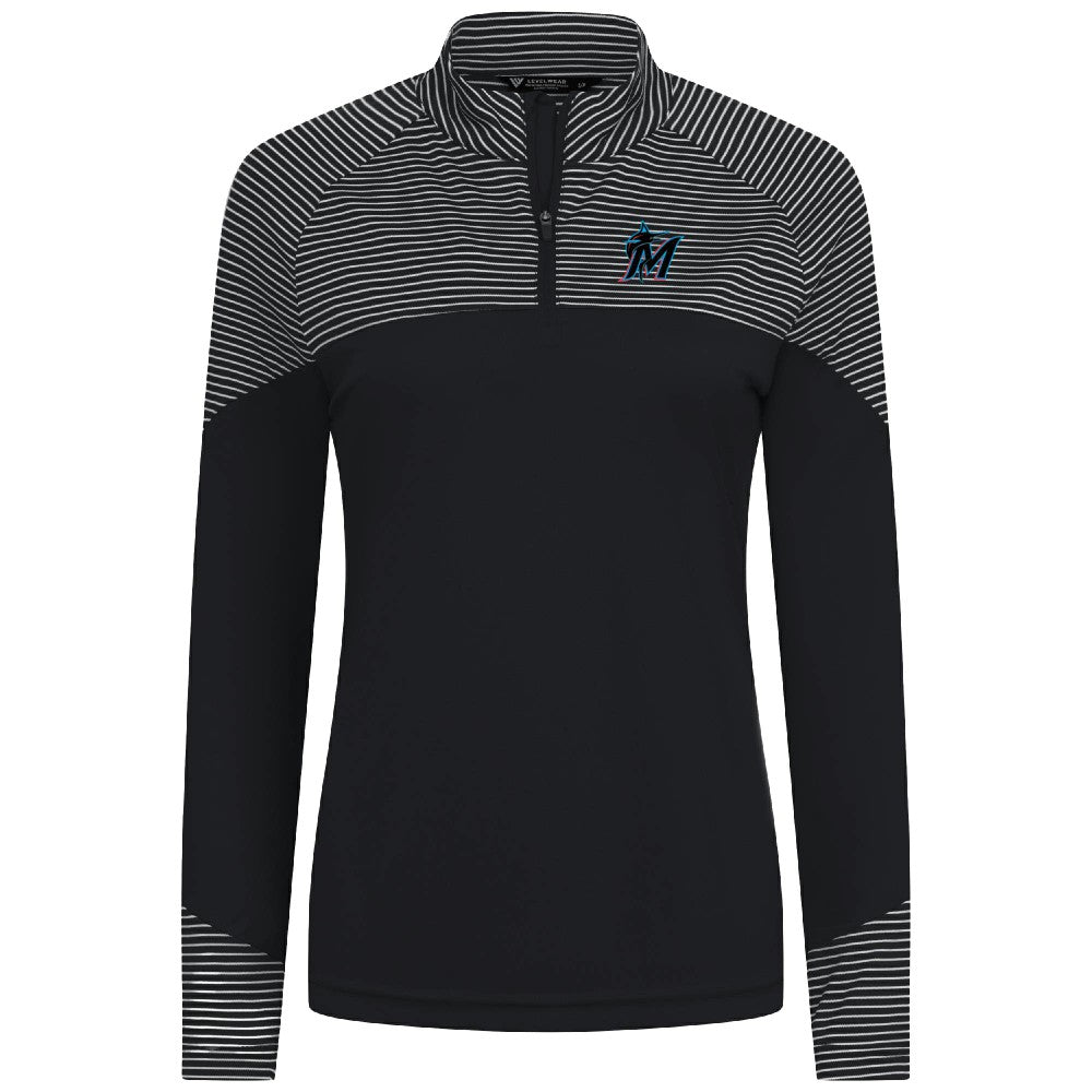 Miami Marlins Levelwear Women's Classic Stripes Insignia 2.0 Raglan Quarter-Zip Top Black