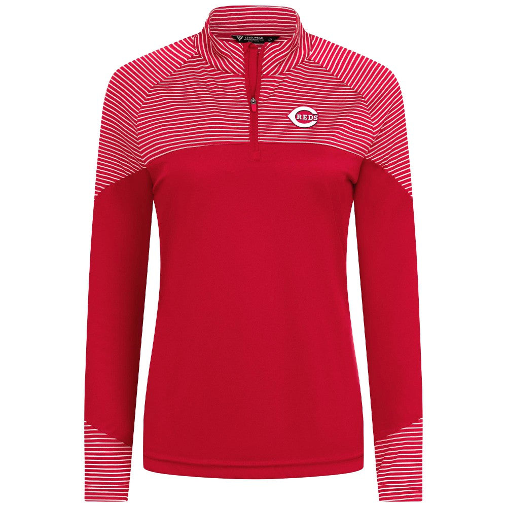 Cincinnati Reds Levelwear Women's Classic Stripes Insignia 2.0 Raglan Quarter-Zip Top Red