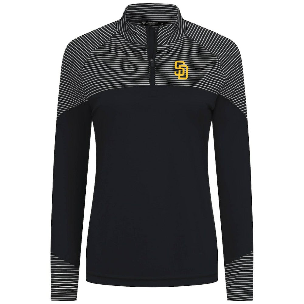 San Diego Padres Levelwear Women's Classic Stripes Insignia 2.0 Raglan Quarter-Zip Top Black