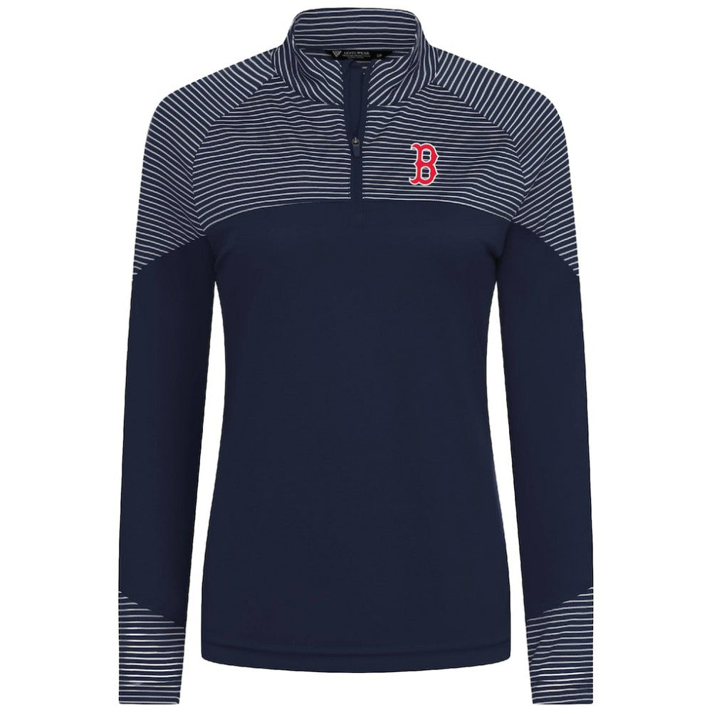 Boston Red Sox Levelwear Women's Classic Stripes Insignia 2.0 Raglan Quarter-Zip Top Navy