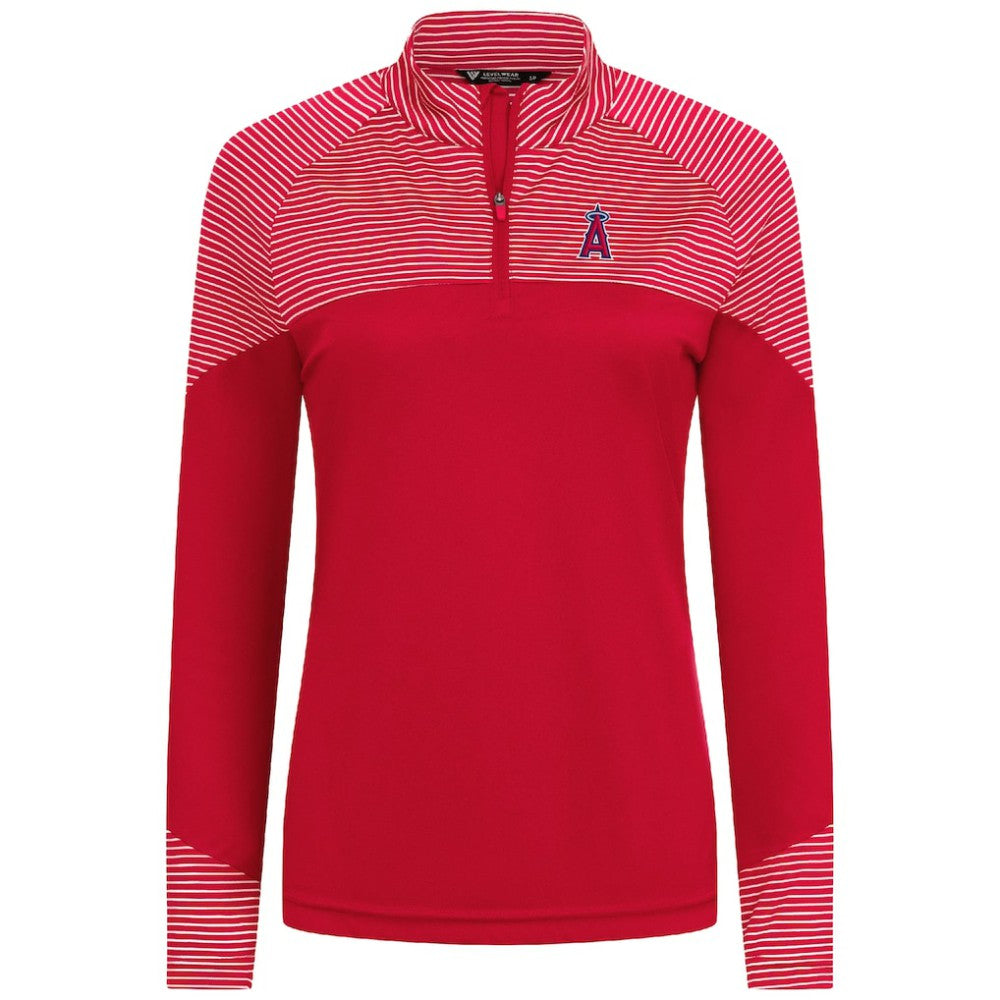 Los Angeles Angels Levelwear Women's Classic Stripes Insignia 2.0 Raglan Quarter-Zip Top Red
