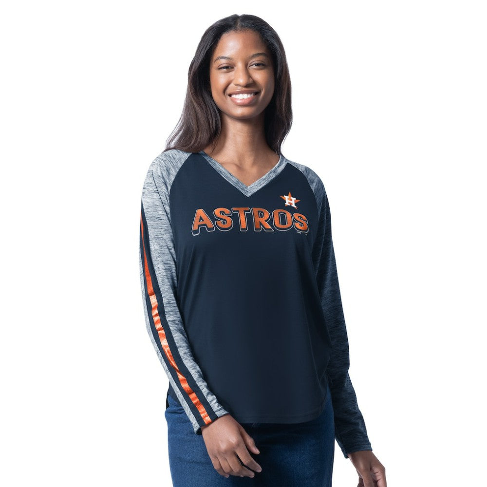 Houston Astros G-III 4Her by Carl Banks Women's Top Dog Raglan Long Sleeve V-Neck T-Shirt Navy