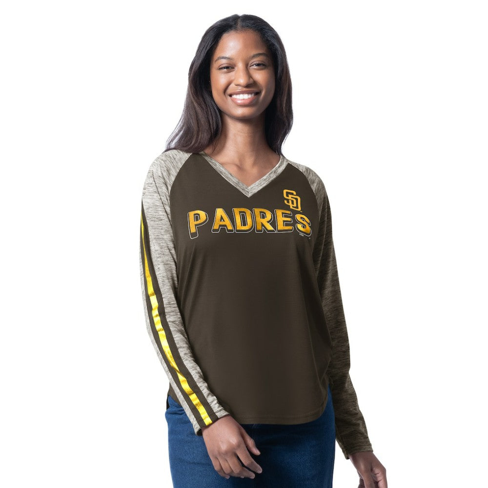 San Diego Padres G-III 4Her by Carl Banks Women's Top Dog Raglan Long Sleeve V-Neck T-Shirt Brown