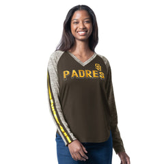San Diego Padres G-III 4Her by Carl Banks Women's Top Dog Raglan Long Sleeve V-Neck T-Shirt Brown