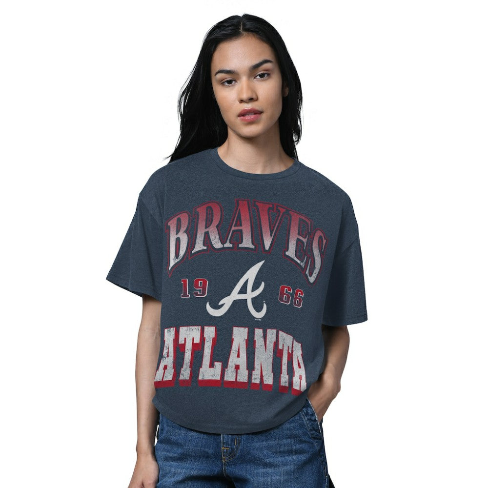 Atlanta Braves Starter Women's Oversized Hall of Fame T-Shirt Heather Navy