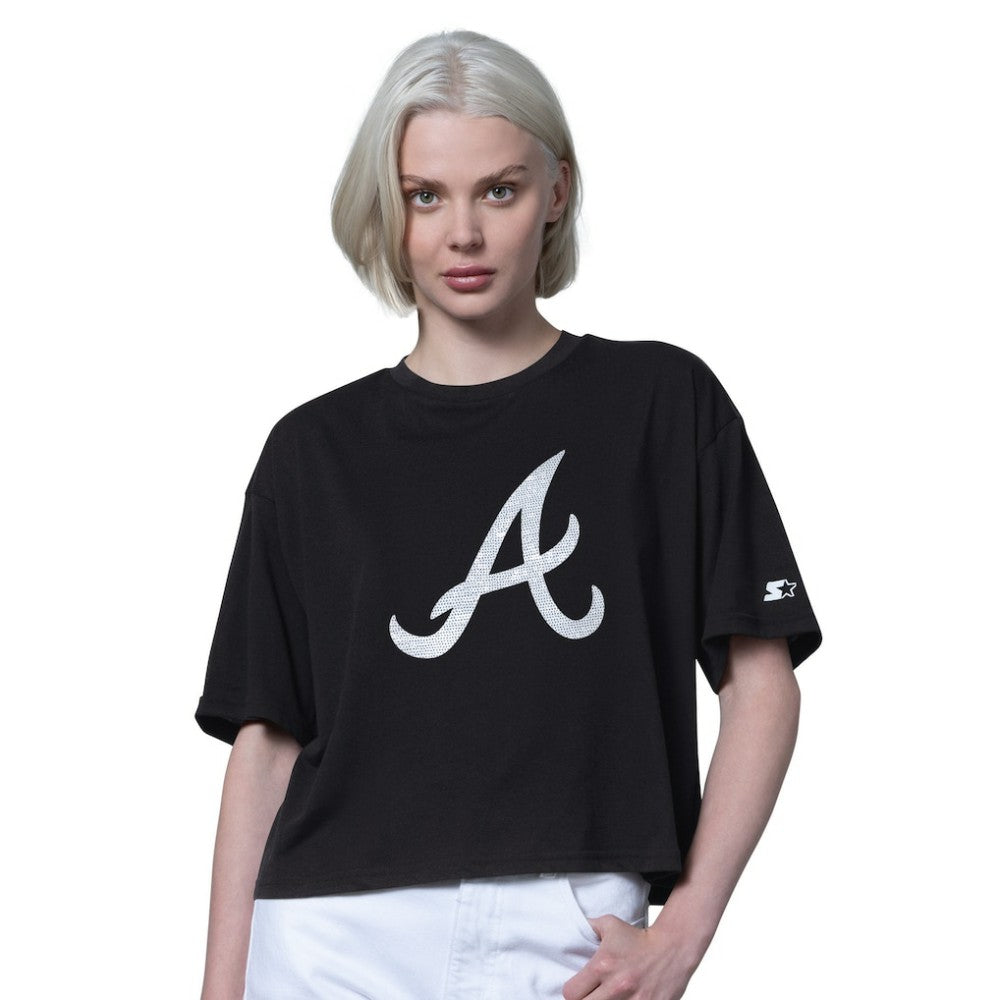 Atlanta Braves Starter Women's Holy Grail Boxy Cropped T-Shirt Black