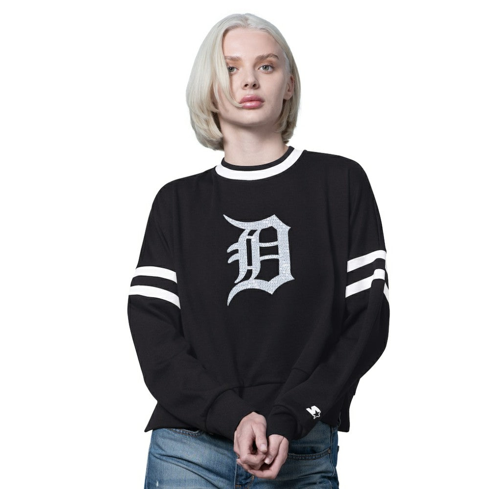 Detroit Tigers Starter Women's Rally Cropped Drop Shoulder Crewneck Sweatshirt Black