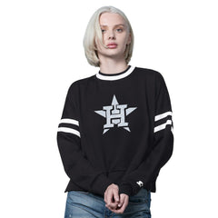 Houston Astros Starter Women's Rally Cropped Drop Shoulder Crewneck Sweatshirt Black