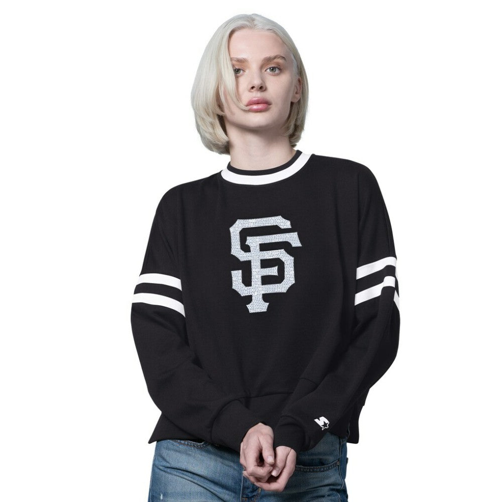 San Francisco Giants Starter Women's Rally Cropped Drop Shoulder Crewneck Sweatshirt Black