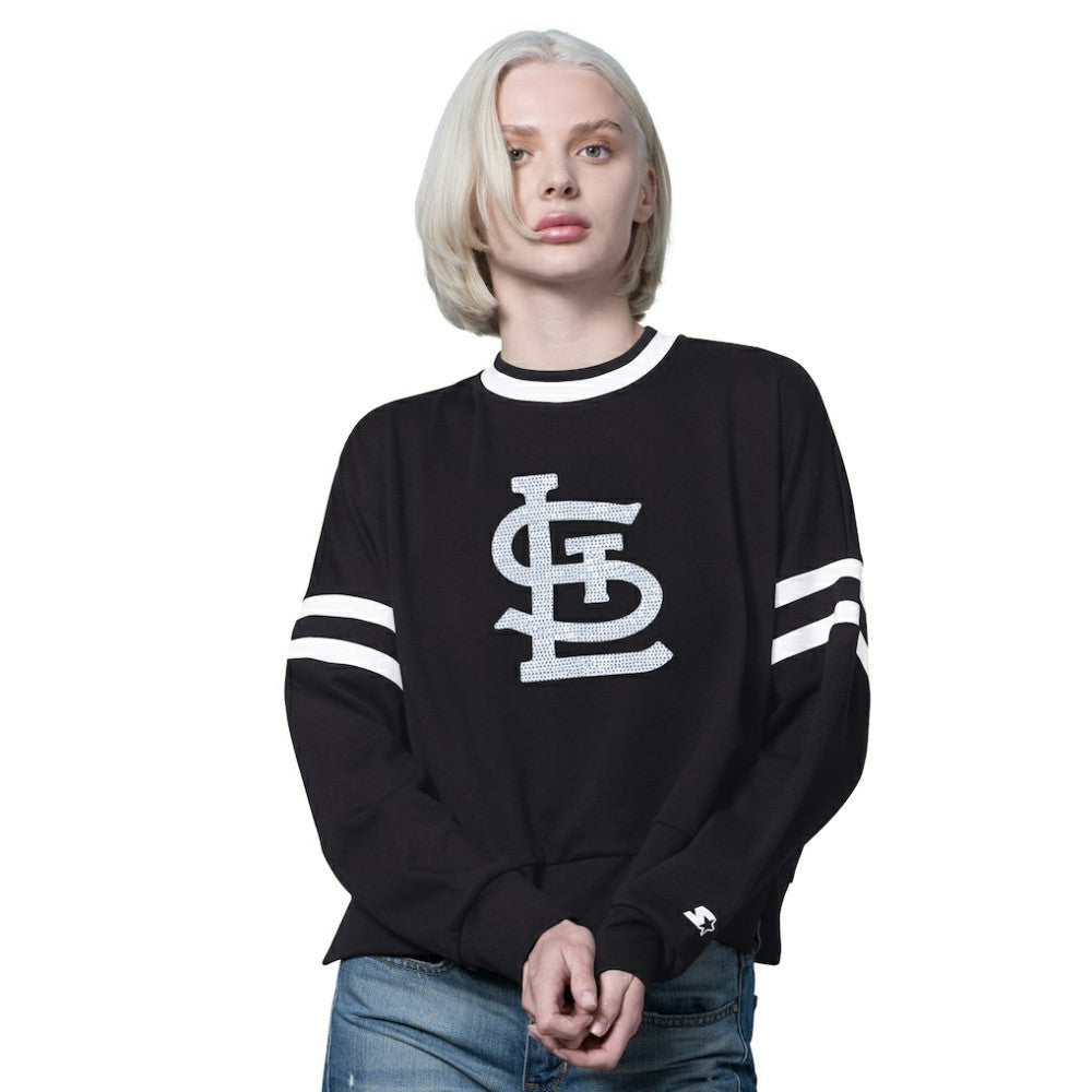 St. Louis Cardinals Starter Women's Rally Cropped Drop Shoulder Crewneck Sweatshirt Black