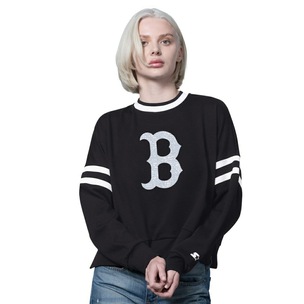 Boston Red Sox Starter Women's Rally Cropped Drop Shoulder Crewneck Sweatshirt Black