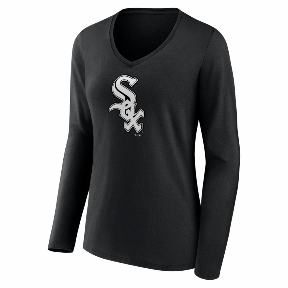 Chicago White Sox Women's Logo Long Sleeve V-Neck T-Shirt Black