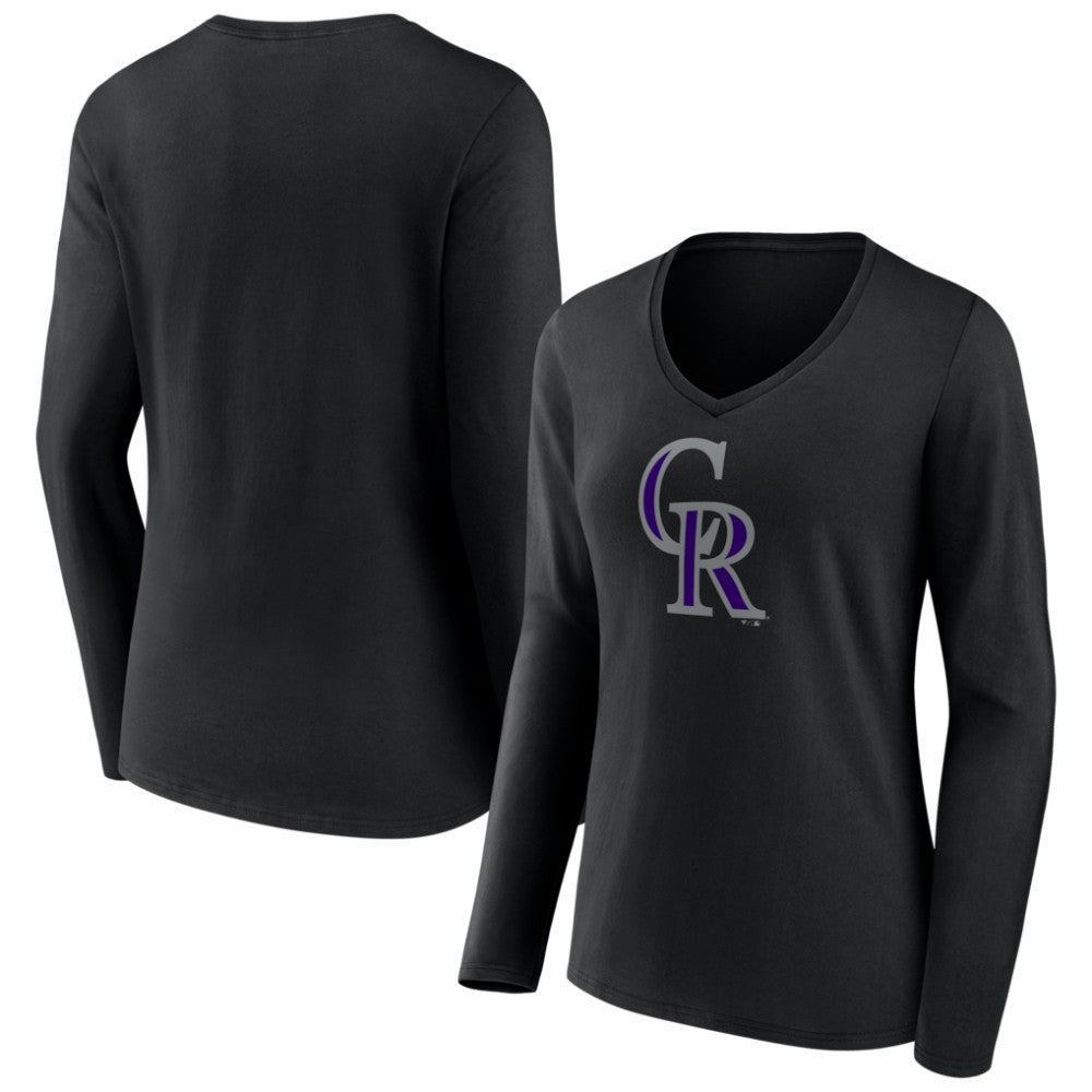 Colorado Rockies Women's Logo Long Sleeve V-Neck T-Shirt Black