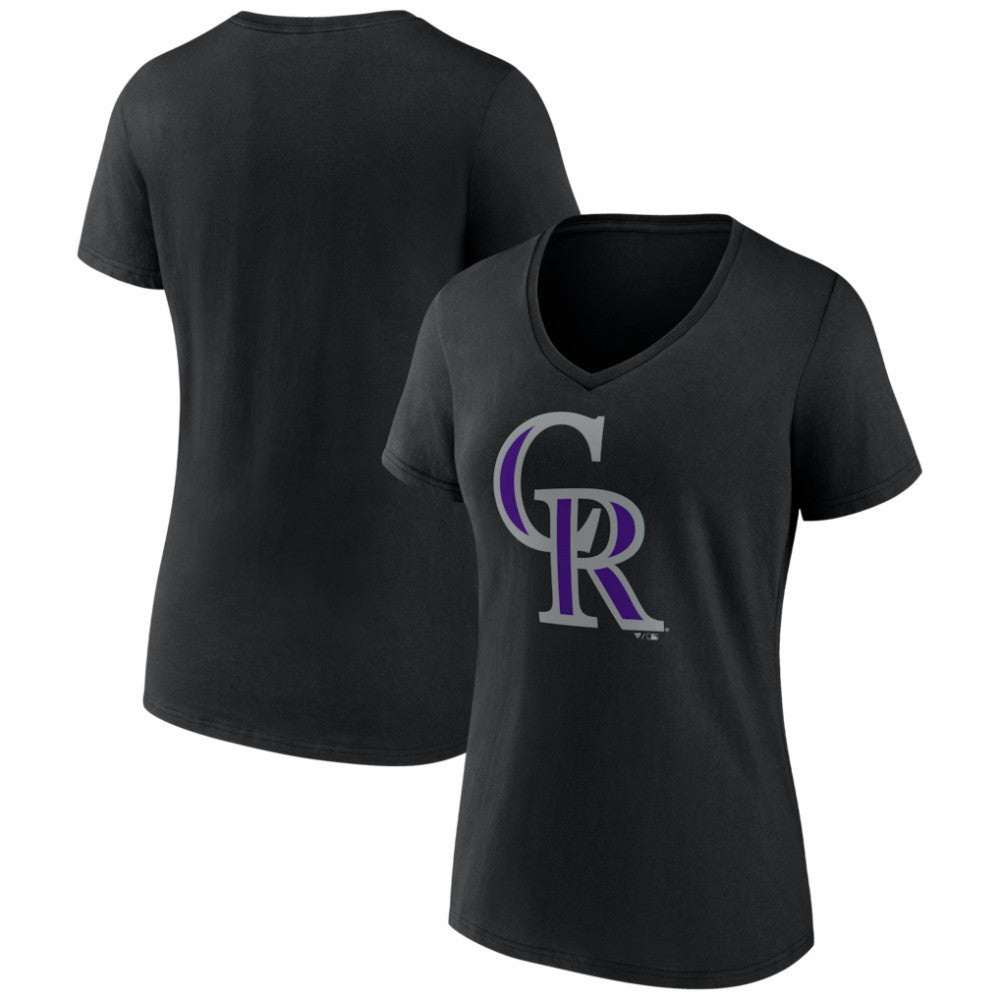 Colorado Rockies Women's Logo V-Neck T-Shirt Black