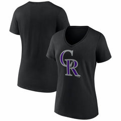 Colorado Rockies Women's Logo V-Neck T-Shirt Black