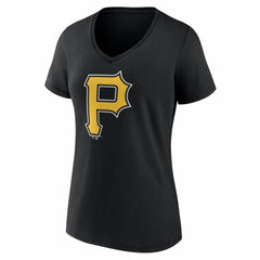 Pittsburgh Pirates Women's Logo V-Neck T-Shirt Black