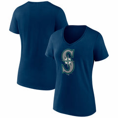 Seattle Mariners Women's Logo V-Neck T-Shirt Navy