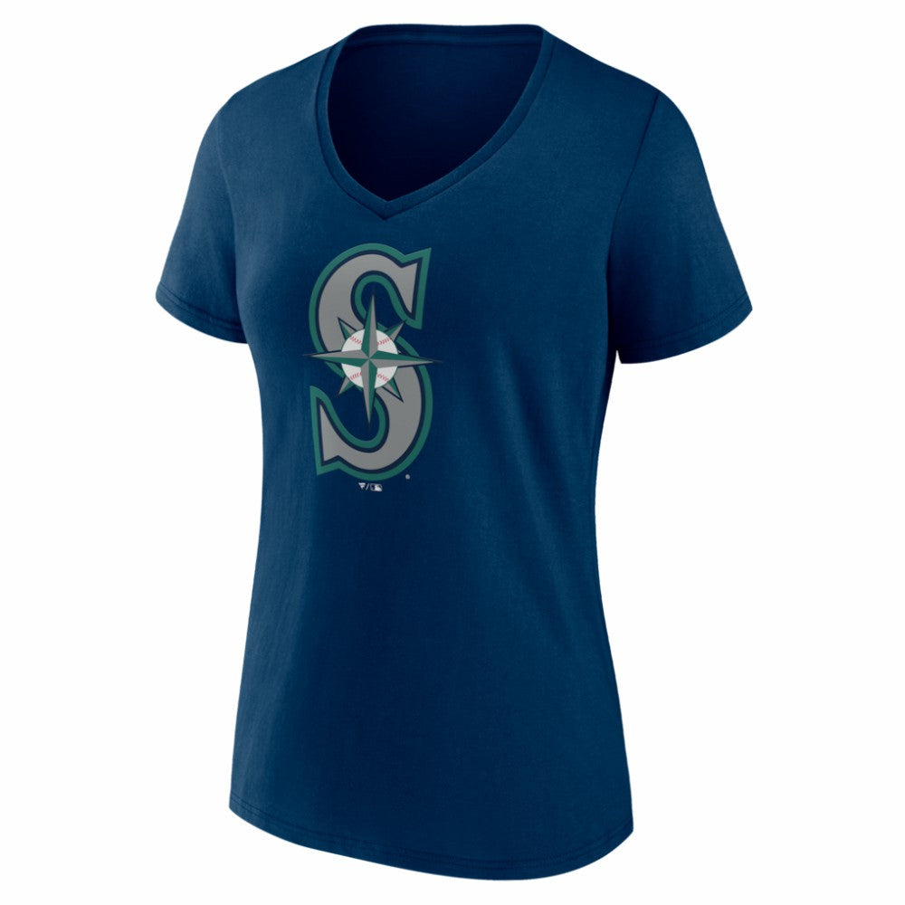 Seattle Mariners Women's Logo V-Neck T-Shirt Navy