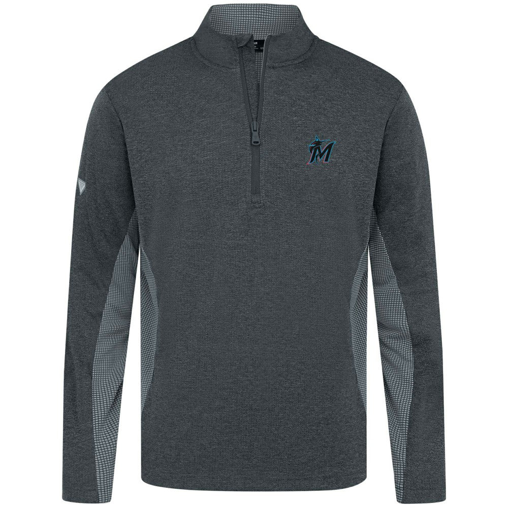 Miami Marlins Levelwear Waffle Insignia 2.0 Quarter-Zip Pullover Heather Black