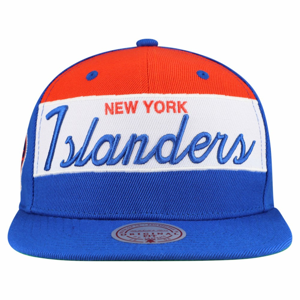 New York Islanders Mitchell & Ness Retro Script Colorblock Snapback Hat Royal