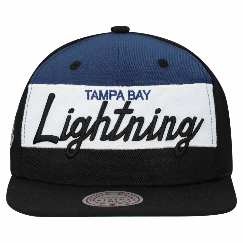 Tampa Bay Lightning Mitchell & Ness Retro Script Colorblock Snapback Hat Black