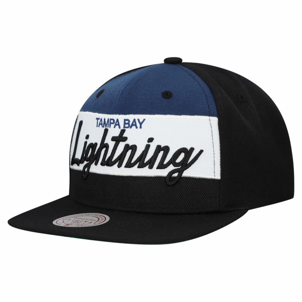 Tampa Bay Lightning Mitchell & Ness Retro Script Colorblock Snapback Hat Black