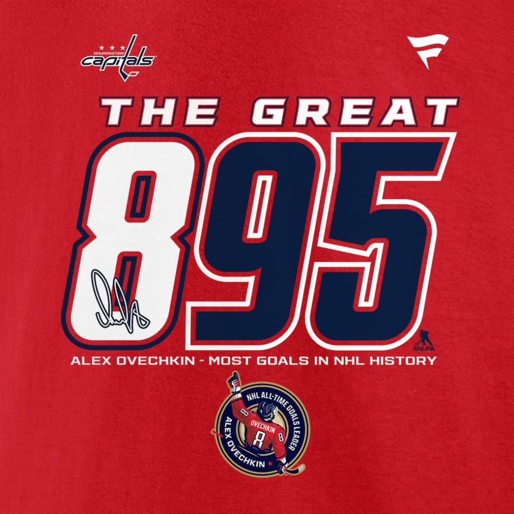 Alexander Ovechkin Washington Capitals Fanatics NHL All-Time Leading Goal Scorer The Great 895 T-Shirt Red