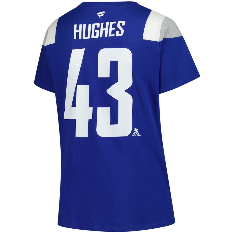 Quinn Hughes Vancouver Canucks Fanatics Women's Plus Size Name & Number Scoop Neck T-Shirt Royal