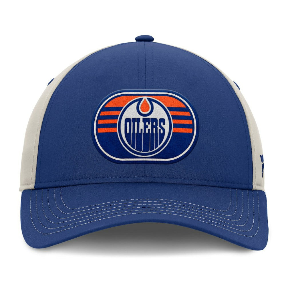 Edmonton Oilers Fanatics 2025 Stanley Cup Playoffs Locker Room Trucker Adjustable Hat Royal/Gray