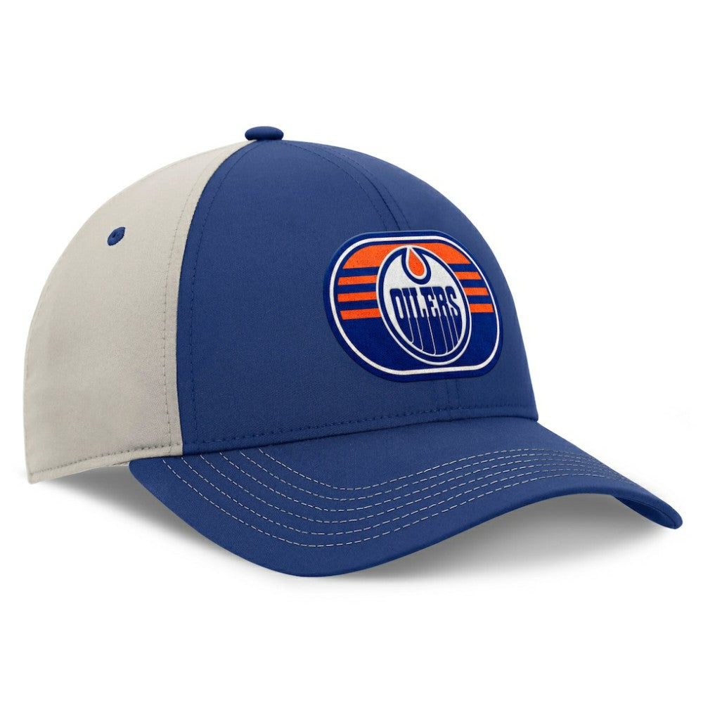 Edmonton Oilers Fanatics 2025 Stanley Cup Playoffs Locker Room Trucker Adjustable Hat Royal/Gray
