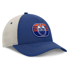 Edmonton Oilers Fanatics 2025 Stanley Cup Playoffs Locker Room Trucker Adjustable Hat Royal/Gray