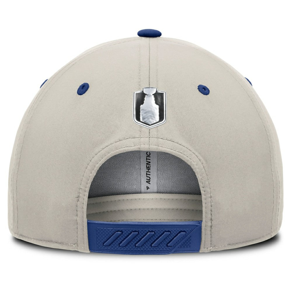 Edmonton Oilers Fanatics 2025 Stanley Cup Playoffs Locker Room Trucker Adjustable Hat Royal/Gray