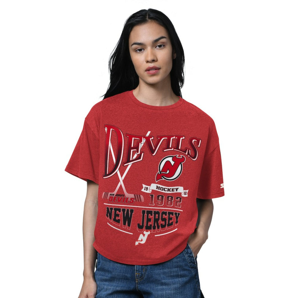 New Jersey Devils Starter Women's Oversized Hall of Fame T-Shirt Heather Red