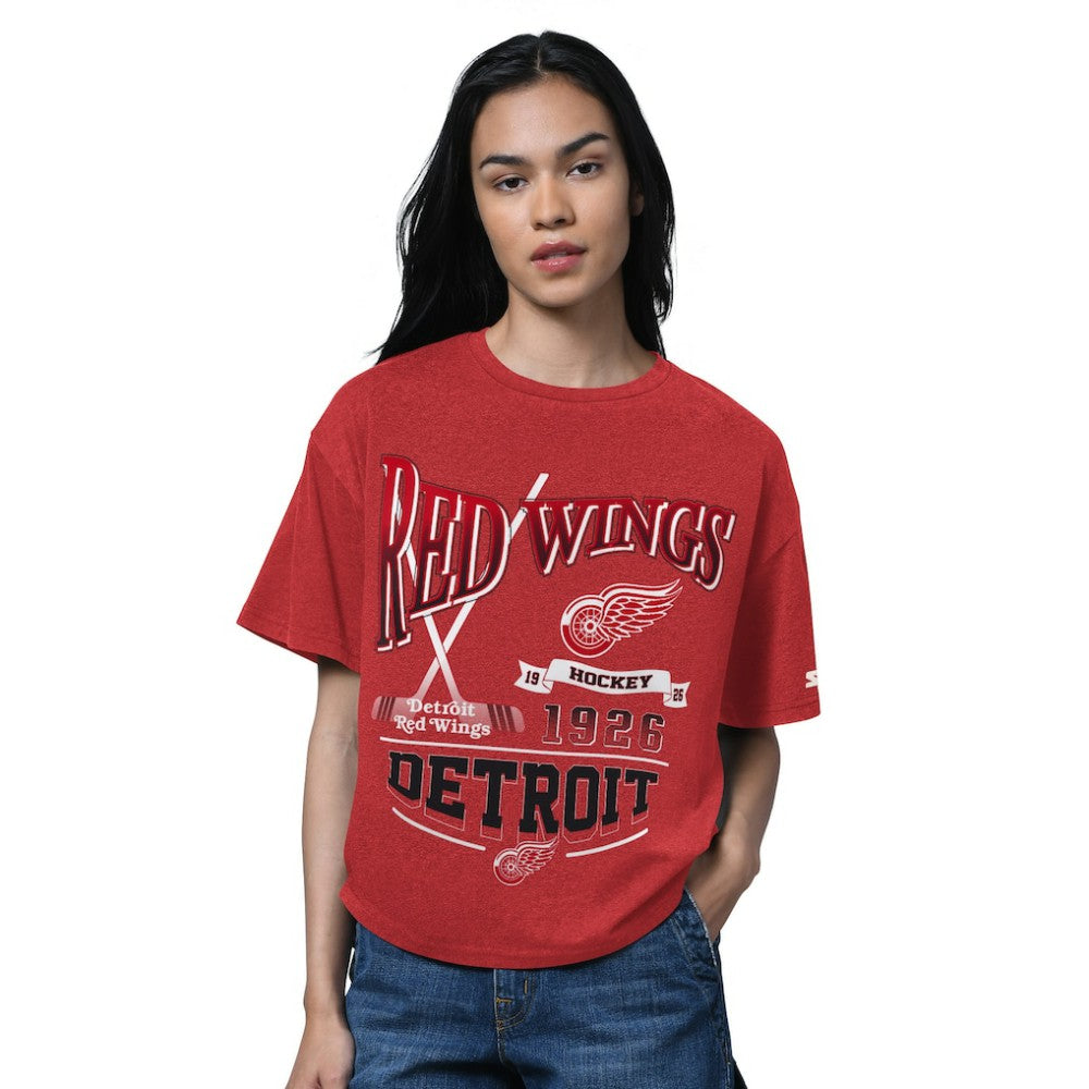 Detroit Red Wings Starter Women's Oversized Hall of Fame T-Shirt Heather Red