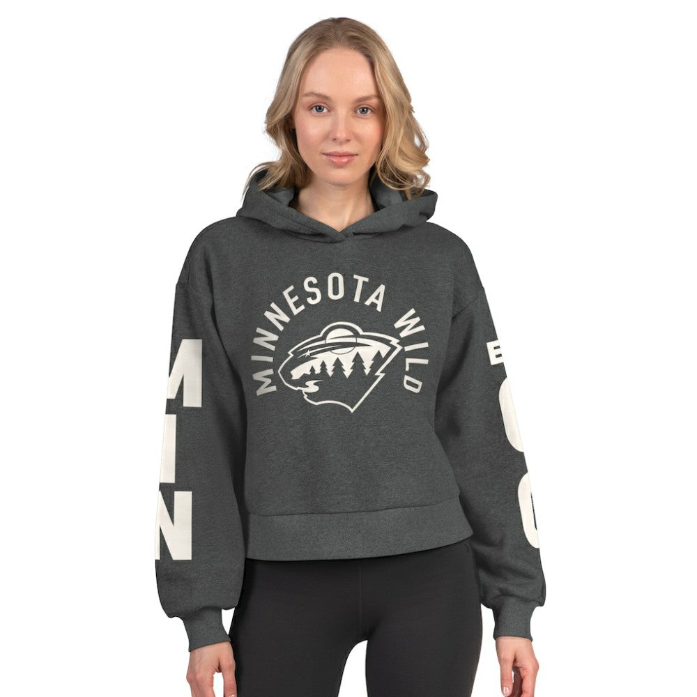 Minnesota Wild Starter Women's Star Player Cropped Fleece Hoodie Heather Charcoal