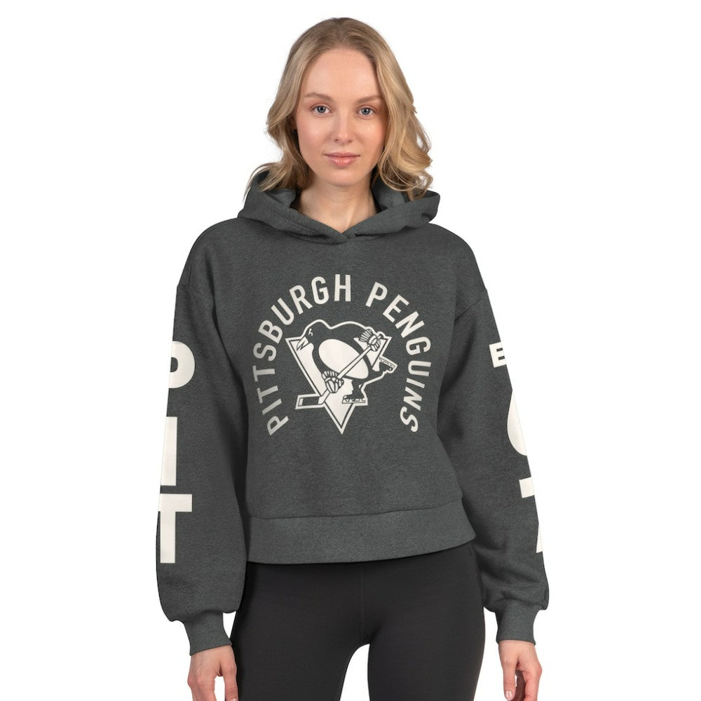 Pittsburgh Penguins Starter Women's Star Player Cropped Fleece Hoodie Heather Charcoal