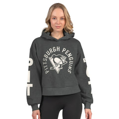 Pittsburgh Penguins Starter Women's Star Player Cropped Fleece Hoodie Heather Charcoal