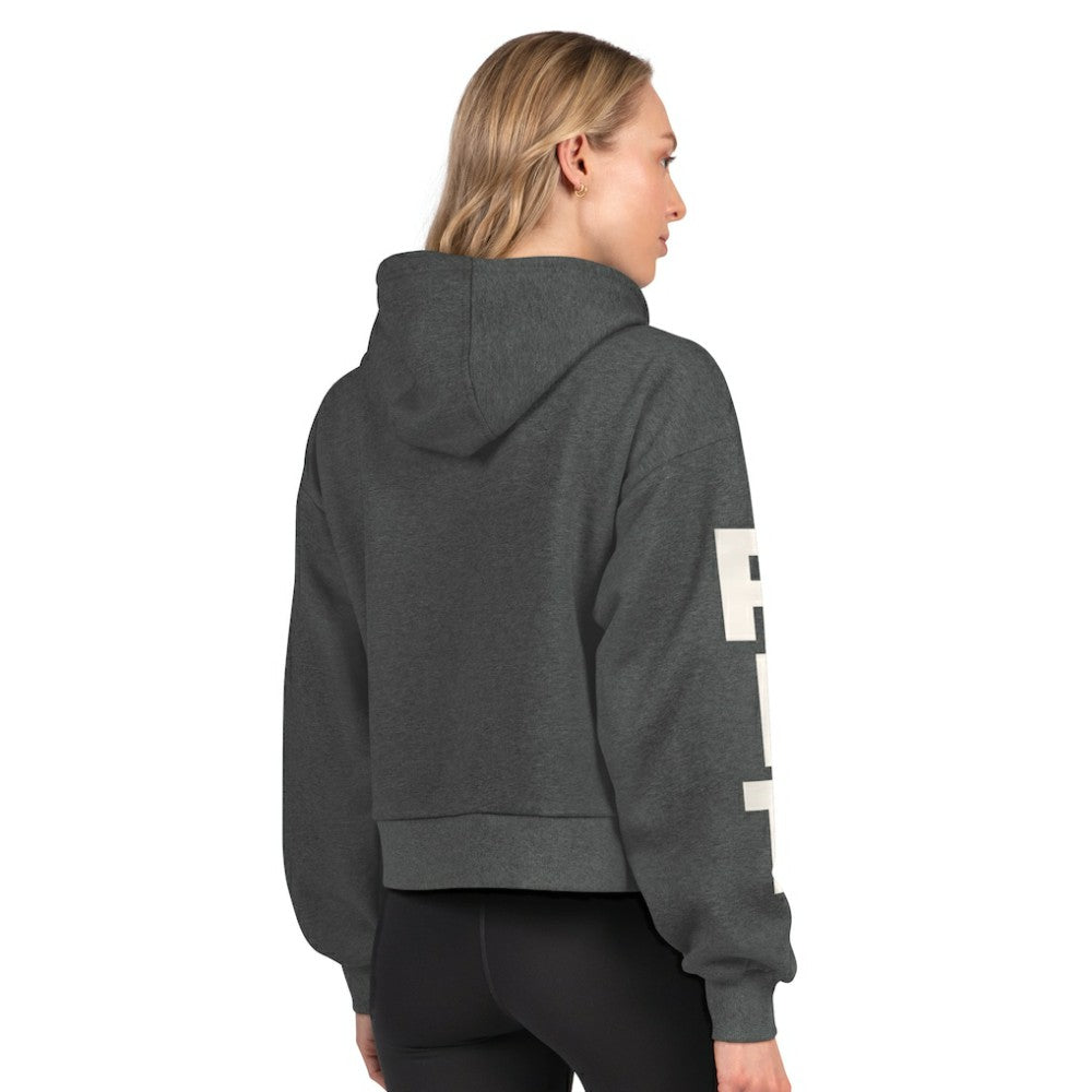 Pittsburgh Penguins Starter Women's Star Player Cropped Fleece Hoodie Heather Charcoal