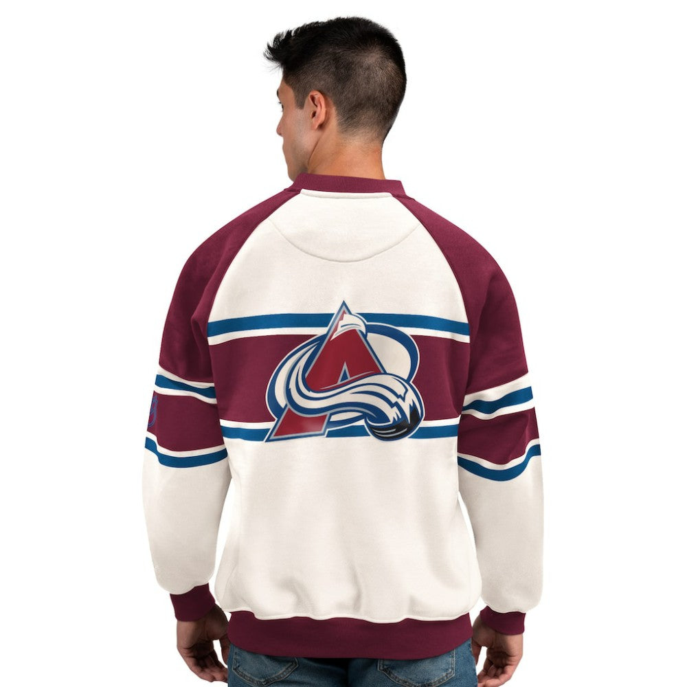 Colorado Avalanche Starter Male Adult Defense Fleece Crewneck Sweatshirt White