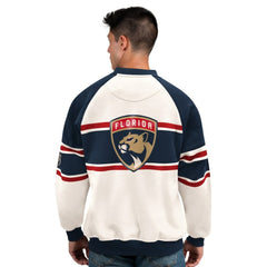 Florida Panthers Starter Male Adult Defense Fleece Crewneck Sweatshirt White