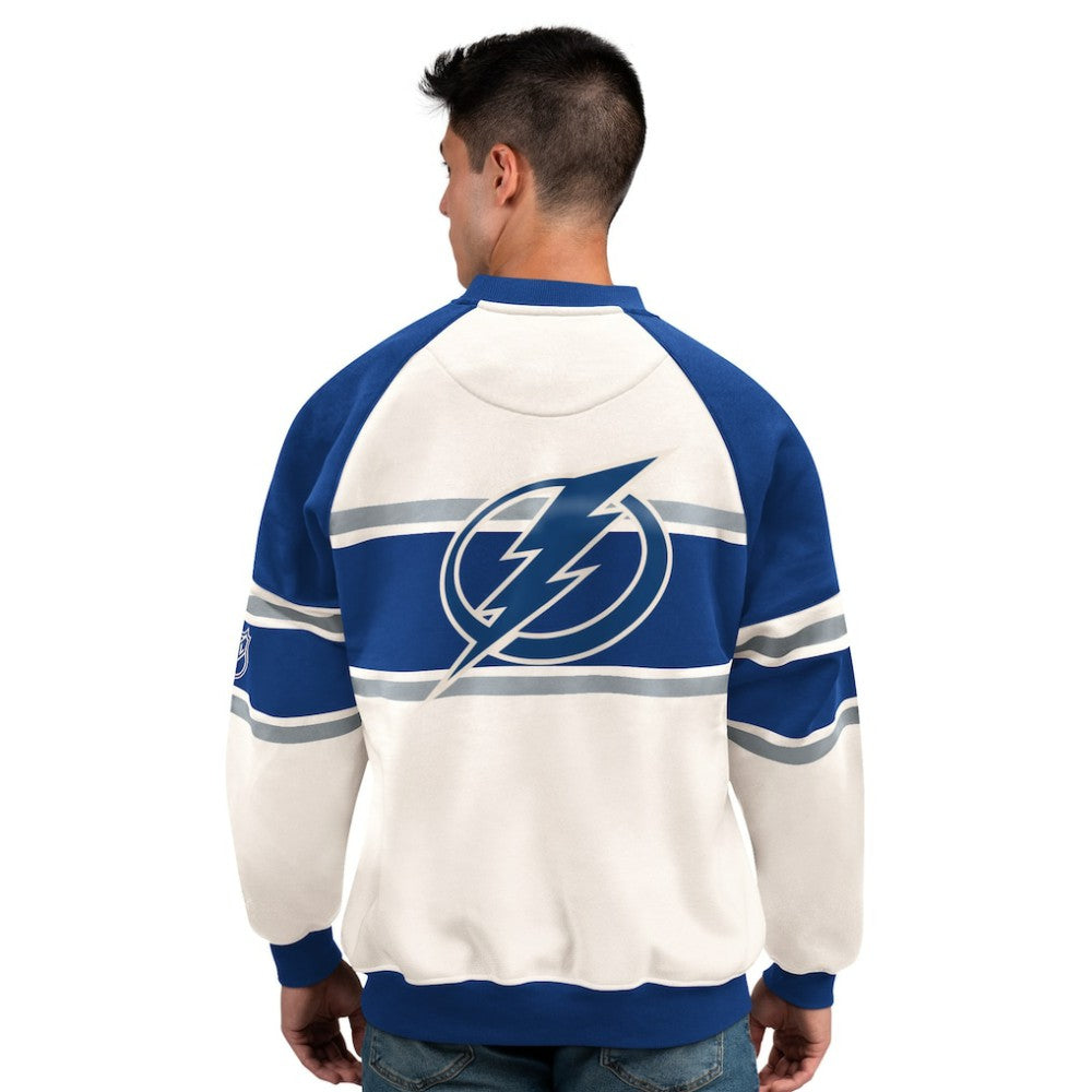 Tampa Bay Lightning Starter Male Adult Defense Fleece Crewneck Sweatshirt White