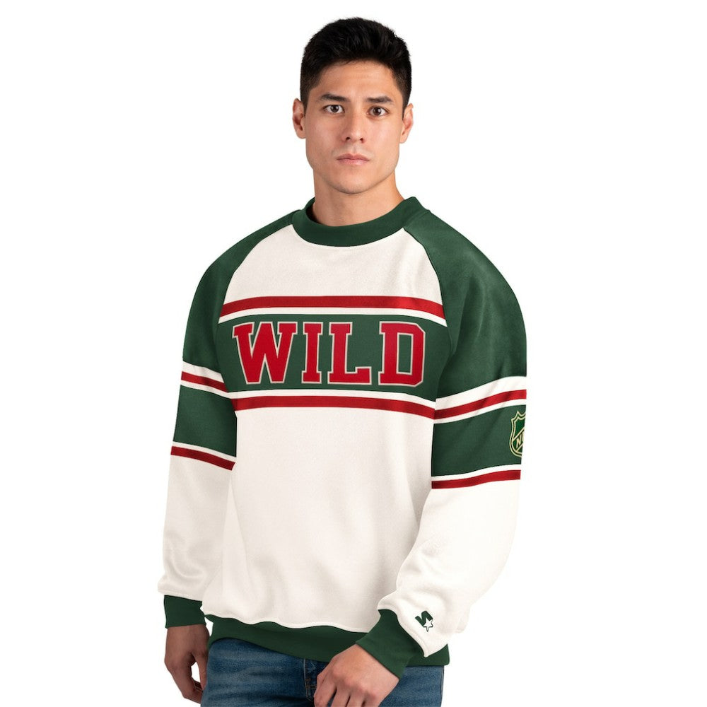 Minnesota Wild Starter Male Adult Defense Fleece Crewneck Sweatshirt White