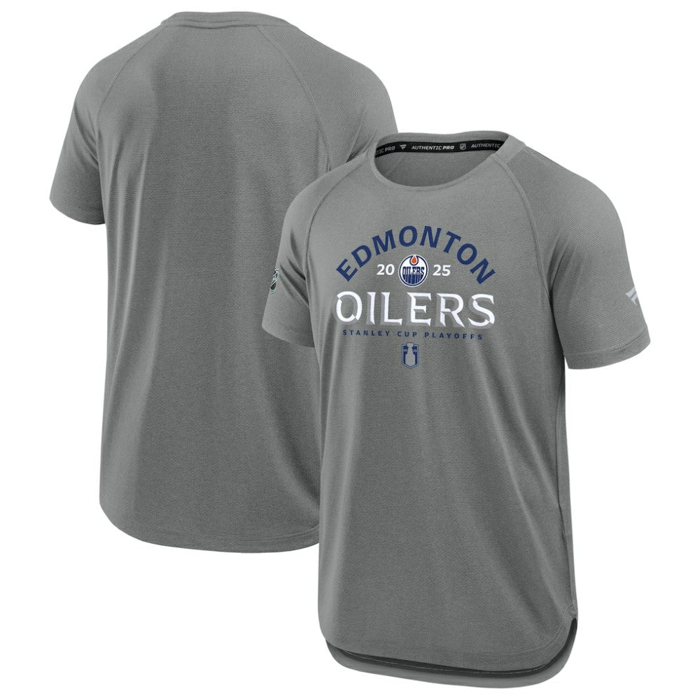 Edmonton Oilers Fanatics 2025 Stanley Cup Playoffs Authentic Pro Rink Performance T-Shirt Heather Gray