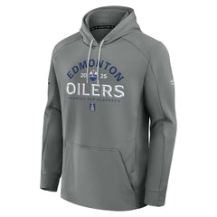 Edmonton Oilers Fanatics 2025 Stanley Cup Playoffs Authentic Pro Rink Fly Fleece Pullover Hoodie Gray