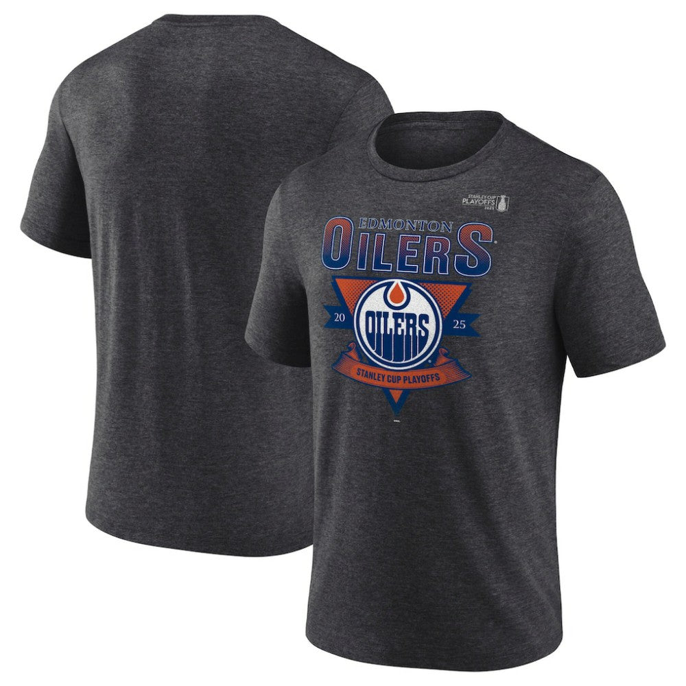 Edmonton Oilers Fanatics 2025 Stanley Cup Playoffs Crossbar Tri-Blend T-Shirt Heather Charcoal
