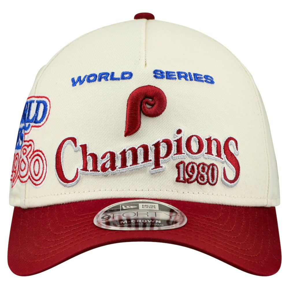 Philadelphia Phillies World Series 9FORTY M-Crown A-Frame Adjustable Hat Cream/Red | New Era