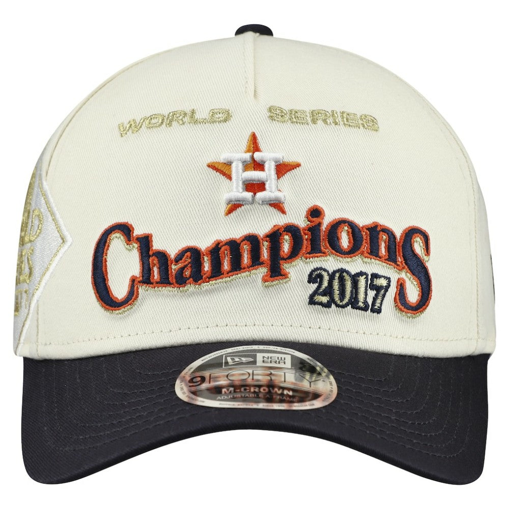 Houston Astros World Series 9FORTY M-Crown A-Frame Adjustable Hat Cream/Navy | New Era