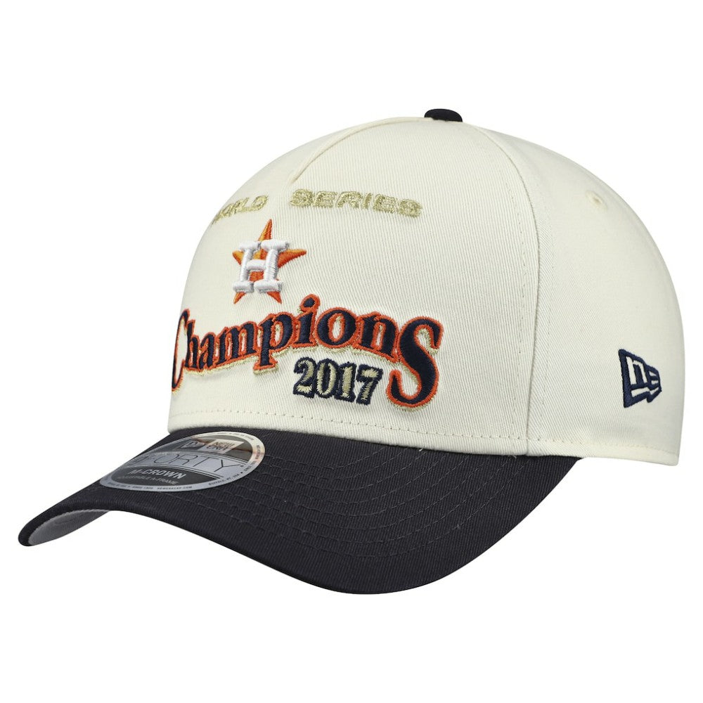 Houston Astros World Series 9FORTY M-Crown A-Frame Adjustable Hat Cream/Navy | New Era