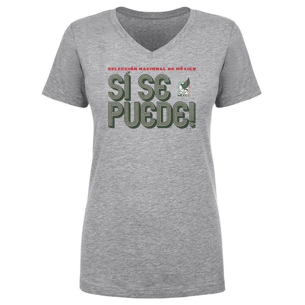 Mexico National Team 500 Level Women's Si Se Puede Inline Bold V-Neck T-Shirt Heather Gray