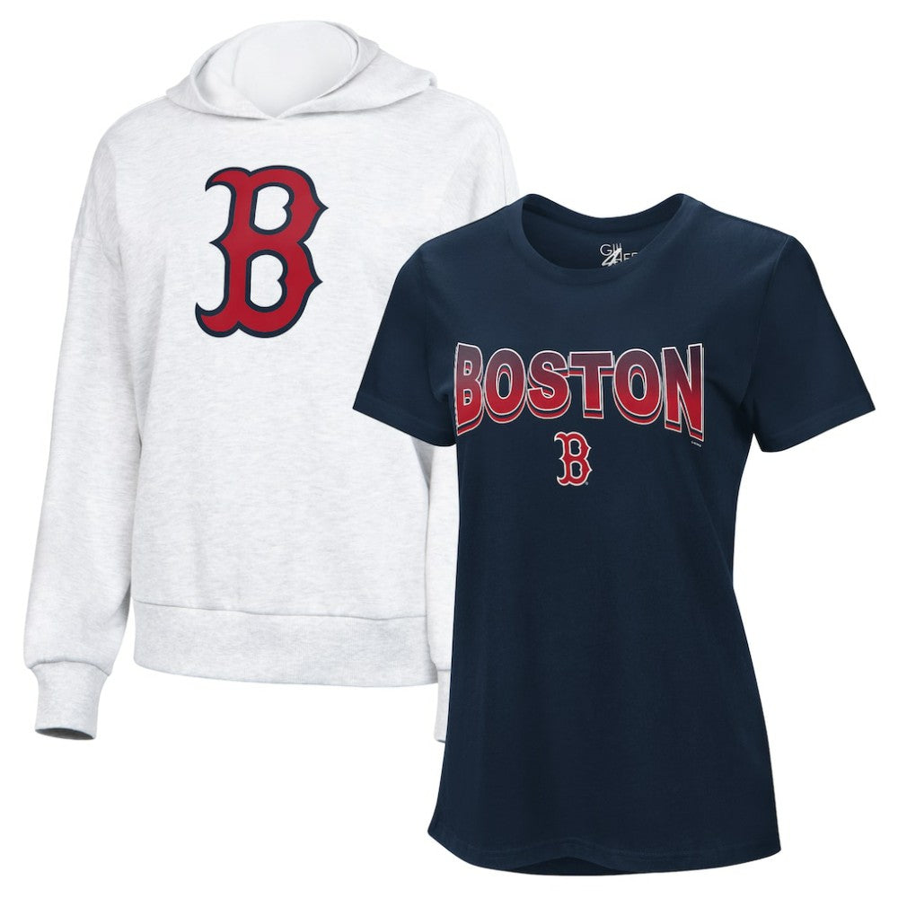 Boston Red Sox G-III 4Her by Carl Banks Women's T-Shirt and Hoodie Combo Pack Navy/Bright Heather Ceramic